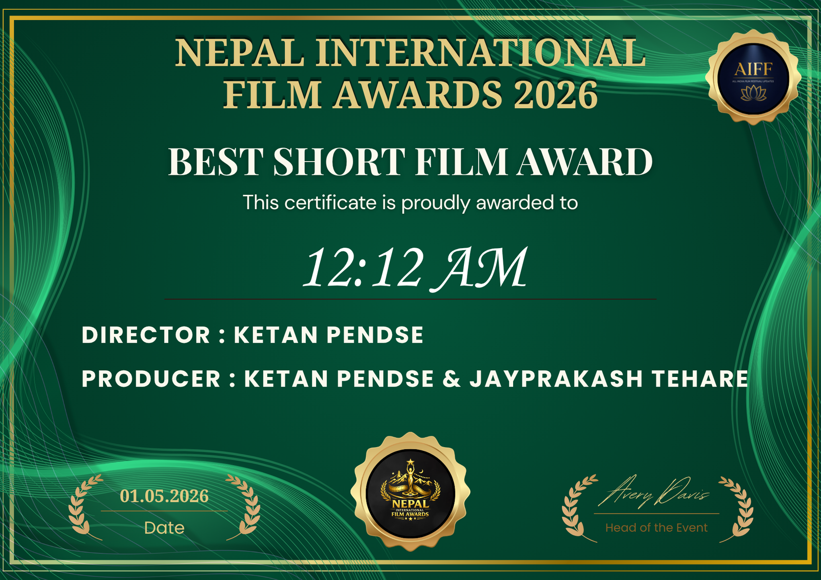 Best Short Film Award โ "12:12 AM"